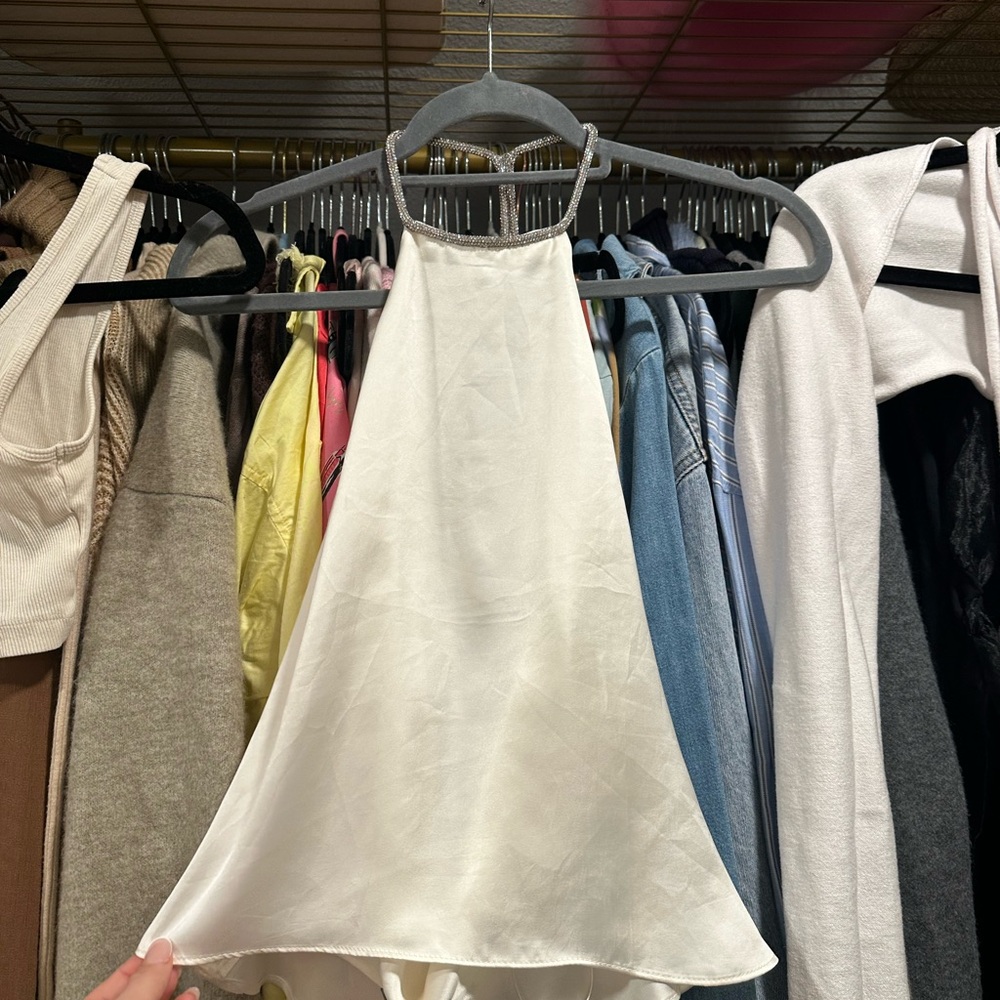 Zara Chic White bedazzled Halter Top